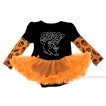 Halloween Max Style Long Sleeve Black Baby Bodysuit Orange Pettiskirt & Rhinestone BOOS! Print JS4778